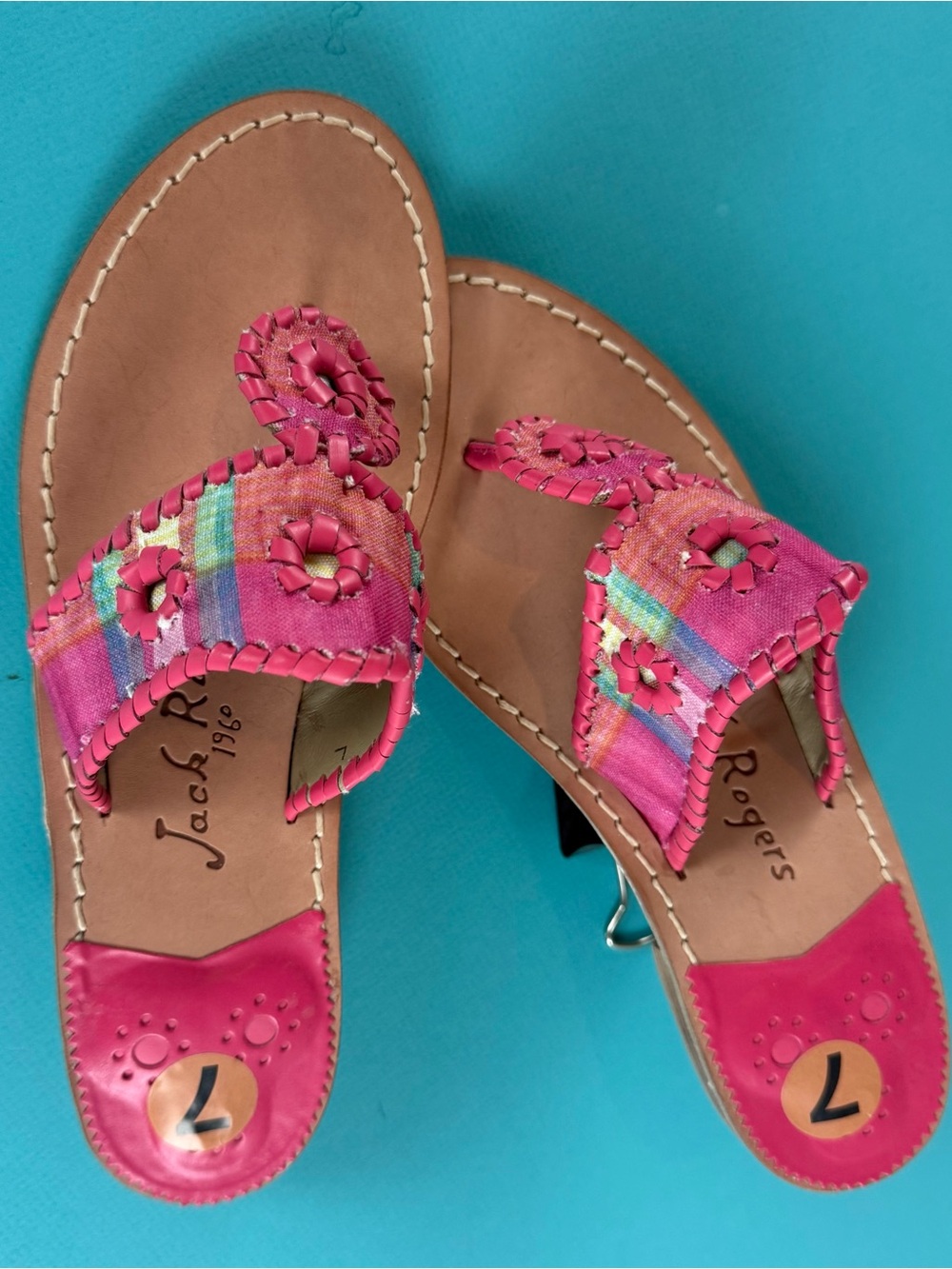 Jack Rogers Pink Multicolor Woven Thong Sandals